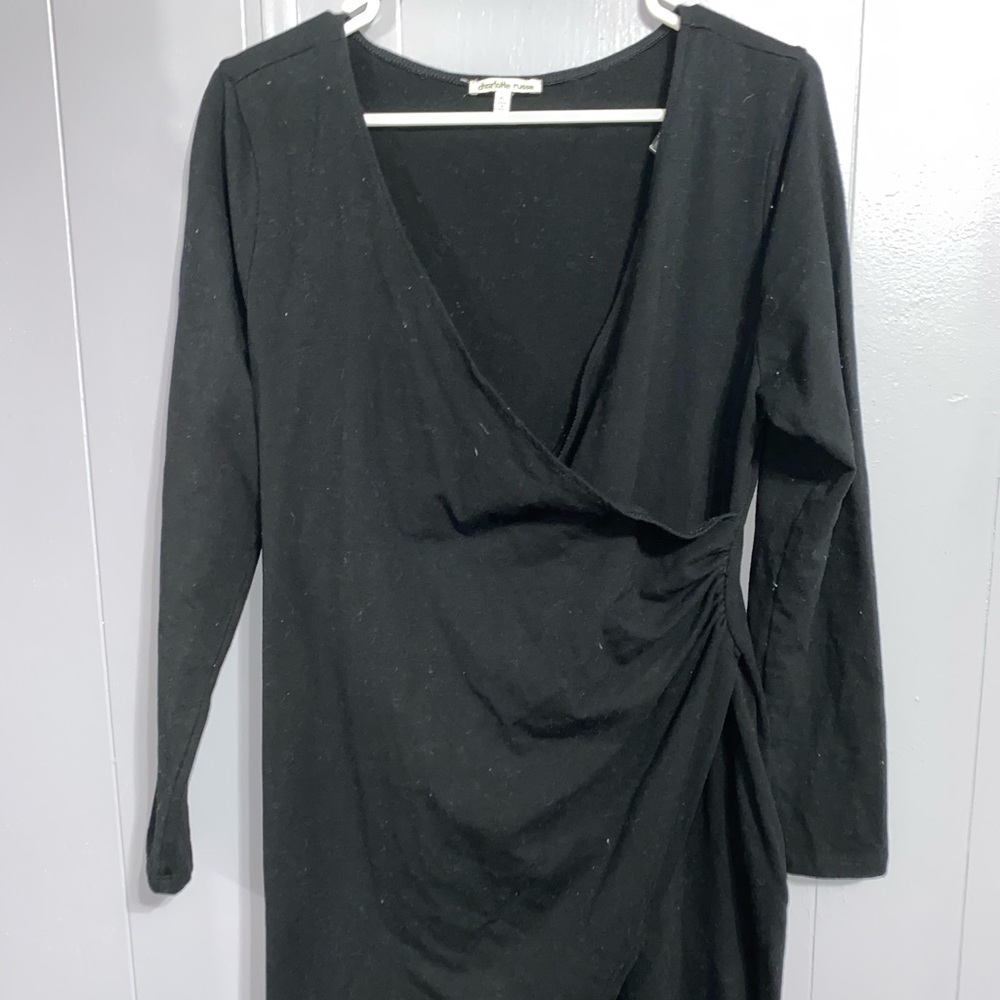 Black side ruched mini dress